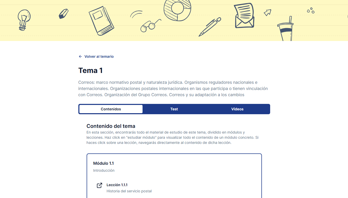 Imagen de la plataforma de oposiciones correos